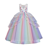 HAWEE Girls Unicorn Princess Dress Fancy Party Costume Dress up Wedding Birthday Party Gown for Age 2-11 Years Old - KAMO