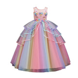 HAWEE Girls Unicorn Princess Dress Fancy Party Costume Dress up Wedding Birthday Party Gown for Age 2-11 Years Old - KAMO