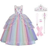 HAWEE Girls Unicorn Princess Dress Fancy Party Costume Dress up Wedding Birthday Party Gown for Age 2-11 Years Old - KAMO