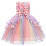 HAWEE Kids Flower Dresses For Baby Girls Elegant Wedding Princess Dress Ceremony Party Rainbow Tutu Ball Gown - KAMO