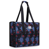 HAWEE Utility Zippered Tote Bag with Laptop Compartment and Luggage Sleeve for Nursing Work Travel 15 Pockets Water Repellent Commuter Bag, Hibiscus