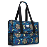 HAWEE Utility Zippered Tote Bag with Laptop Compartment and Luggage Sleeve for Nursing Work Travel 15 Pockets Water Repellent Commuter Bag, Hibiscus
