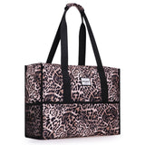 HAWEE Utility Zippered Tote Bag with Laptop Compartment and Luggage Sleeve for Nursing Work Travel 15 Pockets Water Repellent Commuter Bag, Hibiscus