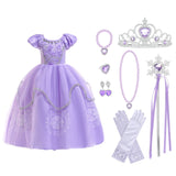 HAWEE Princess Dress Girls Purple Costume Halloween Puff Sleeve Princess Dress for Party - KAMO