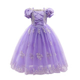 HAWEE Princess Dress for Girl Purple Cosplay Halloween Costume Puff Sleeve Layerd Dresses - KAMO