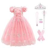 HAWEE Princess Dress for Girl Purple Cosplay Halloween Costume Puff Sleeve Layerd Dresses - KAMO