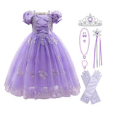 HAWEE Princess Dress for Girl Purple Cosplay Halloween Costume Puff Sleeve Layerd Dresses - KAMO