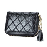 HAWEE RFID Credit Card Wallet for Women Accordion Genuine Leather 15 Slots Case Card Holder Tassel Pendant, Black