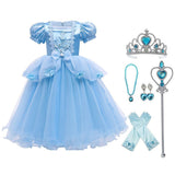 HAWEE Toddler Girls Princess Blue Costumes Halloween Dress up Fancy Gown for Cosplay Party - KAMO