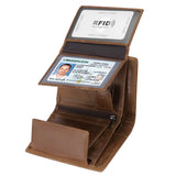 HAWEE Trifold Billfold RFID Blocking Cowhide Leather Wallet for Men 10 Card Slots 2 ID Windows with Coin Pocket, Coffee