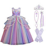 HAWEE Girls Unicorn Princess Dress Fancy Party Costume Dress up Wedding Birthday Party Gown for Age 2-11 Years Old - KAMO