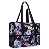 HAWEE Utility Zippered Tote Bag with Laptop Compartment and Luggage Sleeve for Nursing Work Travel 15 Pockets Water Repellent Commuter Bag, Hibiscus