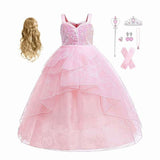 HAWEE Dress Costume for Girls, Pink Tulle and Sequin Dress for Kids Christmas Halloween Cosplay Costumes - KAMO