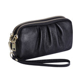 HAWEE Women's Wristlet Wallet Genuine Leather Double Zipper Casual Ruched Clutch Purse, Green