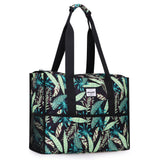 HAWEE Utility Zippered Tote Bag with Laptop Compartment and Luggage Sleeve for Nursing Work Travel 15 Pockets Water Repellent Commuter Bag, Hibiscus