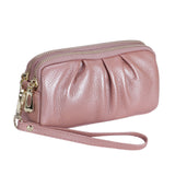 HAWEE Women's Wristlet Wallet Genuine Leather Double Zipper Casual Ruched Clutch Purse, Green