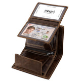 HAWEE Trifold Billfold RFID Blocking Cowhide Leather Wallet for Men 10 Card Slots 2 ID Windows with Coin Pocket, Coffee