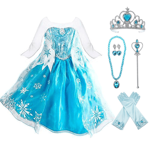 Elsa Dress Up Costume With Cosplay Accessories Crown Wand & Gloves - KAMO
