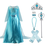 KAWELL Girls Princess Party Elsa Dress Little Girls Cosplay Costume with Accessories - KAMO