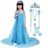 KAWELL Girls Princess Elsa Anna Costume Birthday Party Christmas Halloween Fancy Dress up With Accessories - KAMO