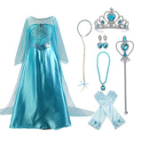 KAWELL Girls Princess Party Elsa Dress Little Girls Cosplay Costume with Accessories - KAMO