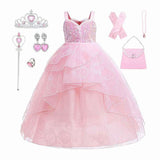 KAWELL Good Witch Glinda Costume Girls Pink Tulle Princess Dress Toddler Halloween Costumes Witch Cosplay Outfit - KAMO