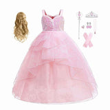 KAWELL Good Witch Glinda Costume Girls Pink Tulle Princess Dress Toddler Halloween Costumes Witch Cosplay Outfit - KAMO