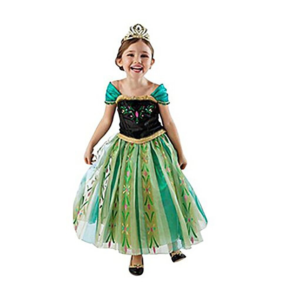 KAWELL Princess Anna Costumes Birthday Dress Up for Little Girls with Crown,Magic Wand,Gloves Accessories 3-7 Years - KAMO