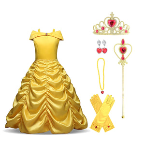 KAWELL Princess Yellow Belle Girl's Christmas Fancy-Dress Costume with Accessories - KAMO