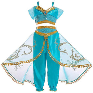 Princess Jasmine Dress Christmas Fancy-Dress Costume with Accessories for Child - KAMO