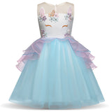KAWELL Unicorn Princess Tulle Flower Pageant Christmas Girl's Fancy-Dress Costume for Child, 9-10 Years - KAMO