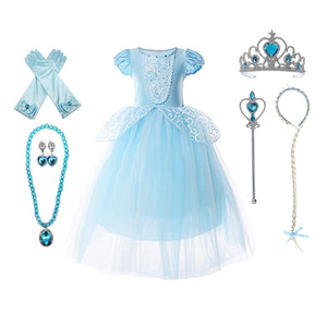 Princess Cinderella Costume Girls Dress Up With Accessories for 3-12 Years - KAMO