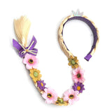 HAWEE Princess Dress up Wigs, Princess Long Braided Wig Headbands with Tiara Flowers Adorn for Girls Costume Accessories, 29 Inch