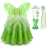 KAWELL Tiana Fancy-Dress Costume for Little Girls Fancy Halloween/Christmas Role Play Green Fairy Skirt - KAMO