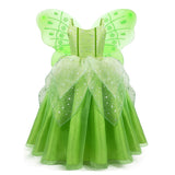 KAWELL Tiana Fancy-Dress Costume for Little Girls Fancy Halloween/Christmas Role Play Green Fairy Skirt - KAMO