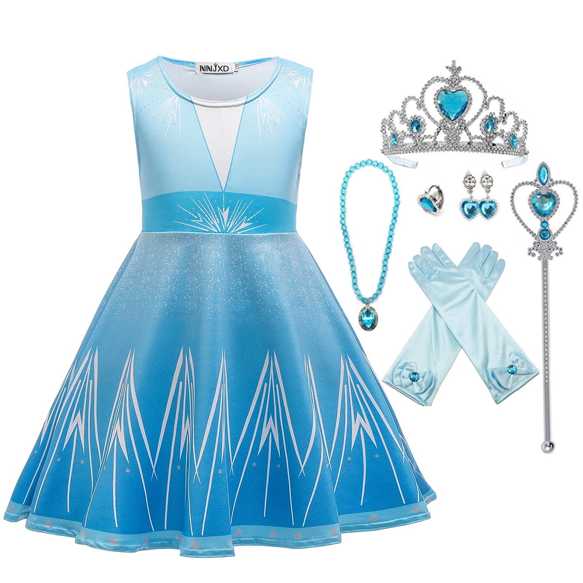 Summer Elsa Sleeveless, One-Pieces Anna Elsa Costume Girls Dress, Bir, Bluedresswithaccessories / 110