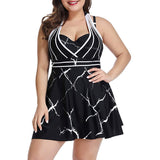 Womens Halter Swimdress Plus Size Two Piece Swimsuit Tankini Set - KAMO