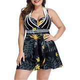Womens Halter Swimdress Plus Size Two Piece Swimsuit Tankini Set - KAMO