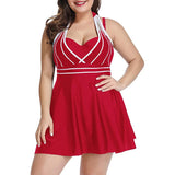 Womens Halter Swimdress Plus Size Two Piece Swimsuit Tankini Set - KAMO