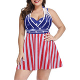 Womens Halter Swimdress Plus Size Two Piece Swimsuit Tankini Set - KAMO