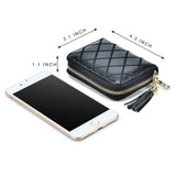 HAWEE RFID Credit Card Wallet for Women Accordion Genuine Leather 15 Slots Case Card Holder Tassel Pendant, Black
