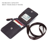 HAWEE Badge Holder with Zipper Genuine Leather RFID Keychain Wallet Neck Lanyards with Swivel Hook for Card/ Coin/ Cash, Black