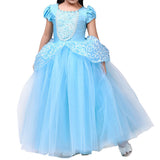HAWEE Princess Dress Costume for Little Girl Puff Sleeves Blue Fancy Party Cosplay Outfit - KAMO