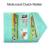HAWEE Card Wallet RFID Blocking Envelope Style Tri-fold Checkbook Clutch Slim Vegan Leather 2 ID Windows with Coin Pocket, Green