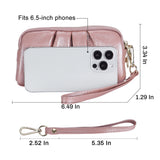 HAWEE Women's Wristlet Wallet Genuine Leather Double Zipper Casual Ruched Clutch Purse, Green