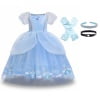 HAWEE Girls Princess Costume Dress, Butterfly Tulle Long Ball Gown with Accessories, Birthday Party & Halloween Costume Age 2-7 Years - KAMO