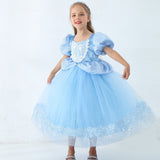 HAWEE Princess Dress Costume for Little Girl Puff Sleeves Blue Fancy Party Cosplay Outfit - KAMO