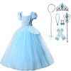 HAWEE Princess Dress Costume for Little Girl Puff Sleeves Blue Fancy Party Cosplay Outfit - KAMO