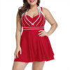 Womens Halter Swimdress Plus Size Two Piece Swimsuit Tankini Set - KAMO
