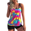 Kawell Plus Size Tankini Swimsuits for Women with Shorts Strappy Bathing Suits Two Piece Blouson Swimwear - KAMO